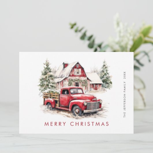 レトロレッドファームトラッククリスマスツリーグリーティング シーズンカード (スタンド正面)