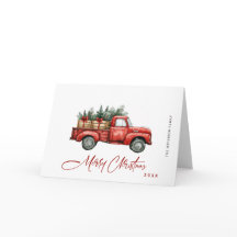 レトロレッドファームトラッククリスマスツリーグリーティング