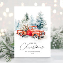 レトロレッドファームトラッククリスマスツリーグリーティング