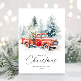 レトロレッドファームトラッククリスマスツリーグリーティング シーズンカード