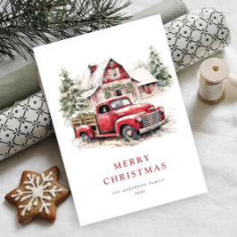 レトロレッドファームトラッククリスマスツリーグリーティング シーズンカード