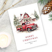 レトロレッドファームトラッククリスマスツリーグリーティング シーズンカード