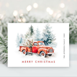 レトロレッドファームトラッククリスマスツリーグリーティング シーズンカード