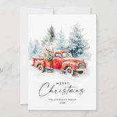 レトロレッドファームトラッククリスマスツリーグリーティング シーズンカード (正面)