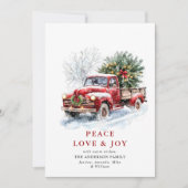 レトロレッドファームトラッククリスマスツリーグリーティング シーズンカード (正面)