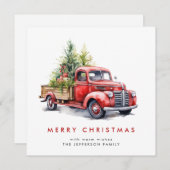 レトロレッドファームトラッククリスマスツリーグリーティング シーズンカード (正面/裏面)