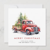 レトロレッドファームトラッククリスマスツリーグリーティング シーズンカード (正面)