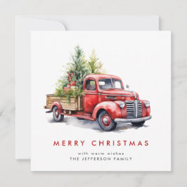 レトロレッドファームトラッククリスマスツリーグリーティング シーズンカード