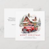 レトロレッドファームトラッククリスマスツリーグリーティング シーズンカード (正面/裏面)