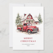 レトロレッドファームトラッククリスマスツリーグリーティング シーズンカード (正面)