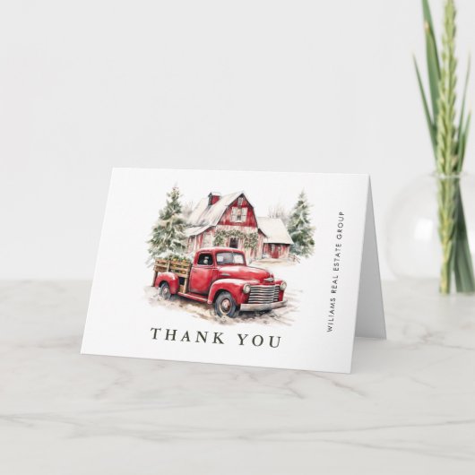 レトロレッドファームトラッククリスマスホリ企業のデイ サンキューカード (正面)