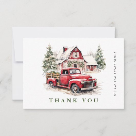 レトロレッドファームトラッククリスマスホリ企業のデイ サンキューカード (正面)