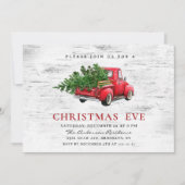 レトロレッドファームトラック樺の木クリスマスホリデーイブ 招待状 (正面)