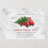 レトロレッドファームトラック樺の木クリスマスホリデーイブ 招待状 (正面/裏面)