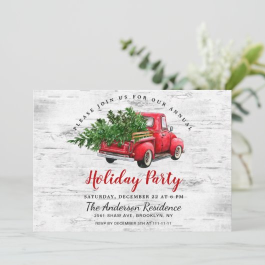 レトロレッドファームトラック樺の木バークホリデーパーティー 招待状 (スタンド正面)