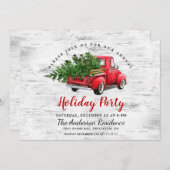 レトロレッドファームトラック樺の木バークホリデーパーティー 招待状 (正面/裏面)