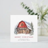 レトロレッドファームバーンクリスマスツリーグリーティング シーズンカード (スタンド正面)