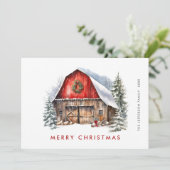 レトロレッドファームバーンクリスマスツリーグリーティング シーズンカード (スタンド正面)