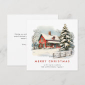 レトロレッドファームバーンクリスマスツリーグリーティング シーズンカード (正面/裏面)