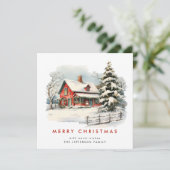 レトロレッドファームバーンクリスマスツリーグリーティング シーズンカード (スタンド正面)