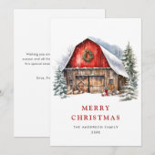 レトロレッドファームバーンクリスマスツリーグリーティング シーズンカード (正面/裏面)