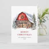 レトロレッドファームバーンクリスマスツリーグリーティング シーズンカード (スタンド正面)