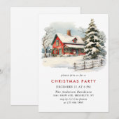 レトロレッドファームバーンクリスマスホリデーパーティー 招待状 (正面/裏面)