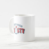 レトロレッドフィーリンキンダ霜の降りたおもしろい雪だるま コーヒーマグカップ (正面左)