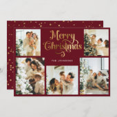 レトロレッドフェイク金ゴールドメリークリスマスファミリー写真 シーズンカード (正面/裏面)