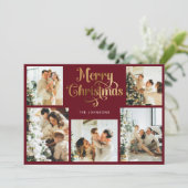 レトロレッドフェイク金ゴールドメリークリスマスファミリー写真 シーズンカード (スタンド正面)