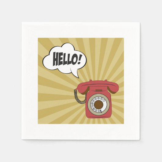 レトロレッドフォン紙ナプキンス スタンダードカクテルナプキン (正面)