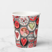 レトロレッドフローラハートガールバラバレンタインデー 紙コップ (裏面)