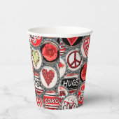 レトロレッドフローラハートガールバラバレンタインデー 紙コップ (右)