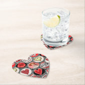 レトロレッドフローラハートトゥルラブバレンタインデー ペーパーコースター (インサイチュ)