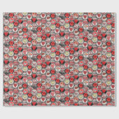 レトロレッドフローラハートバレンタインボトルキャップアート ラッピングペーパー (フラット)