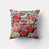 レトロレッドフローラハート真実のバレンタインデー クッション (裏面)