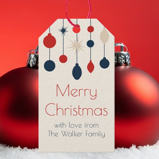 レトロレッドブルーオーナメントクリスマスパーティー ギフトタグ