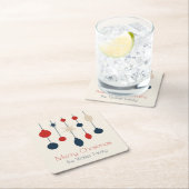 レトロレッドブルーオーナメントクリスマスパーティー スクエアペーパーコースター (インサイチュ)