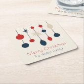 レトロレッドブルーオーナメントクリスマスパーティー スクエアペーパーコースター (アングル)