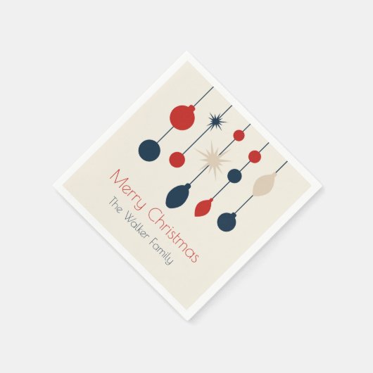 レトロレッドブルーオーナメントクリスマスパーティー スタンダードカクテルナプキン (角)