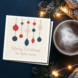 レトロレッドブルーオーナメントクリスマスパーティー スタンダードカクテルナプキン