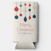 レトロレッドブルーオーナメントクリスマスパーティー スリム缶クーラー (裏面)