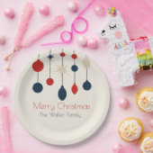 レトロレッドブルーオーナメントクリスマスパーティー ペーパープレート (パーティー)