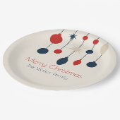 レトロレッドブルーオーナメントクリスマスパーティー ペーパープレート (アングル)