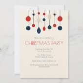 レトロレッドブルーオーナメントクリスマスパーティー 招待状 (正面)