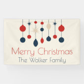 レトロレッドブルーオーナメントクリスマスパーティー 横断幕 (横)