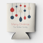 レトロレッドブルーオーナメントクリスマスパーティー 缶クーラー (正面)