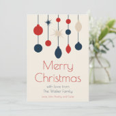 レトロレッドブルーオーナメントクリスマスフォト シーズンカード (スタンド正面)