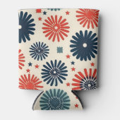 レトロレッドブルーフラワーズ7月4日パーティー 缶クーラー (正面)