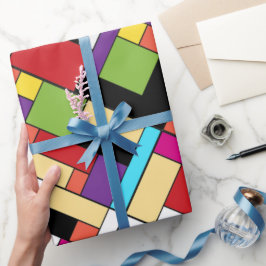 レトロレッドブルーホワイトカラーブロックミッドセンチュリーヴィベ ラッピングペーパー